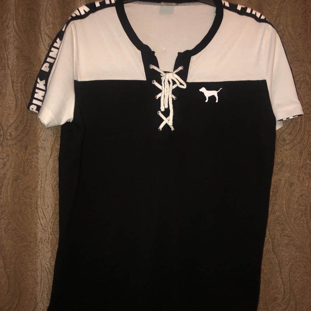 VS Pink Lace up Tee L